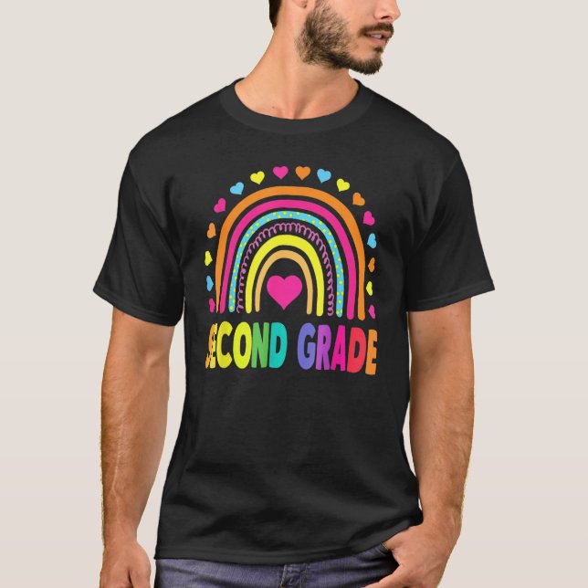 Cute Rainbow Second Grade Back To School Teacher B T-Shirt (Front)