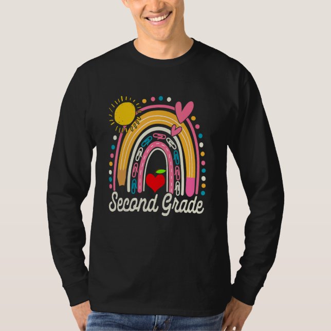 Cute Rainbow Second Grade Teacher Student Back To  T-Shirt (Front)