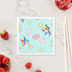 Cute rainbow shark birthday Star party Family kids Napkins