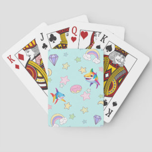 Cute rainbow shark birthday Star party Family kids Poker Cards