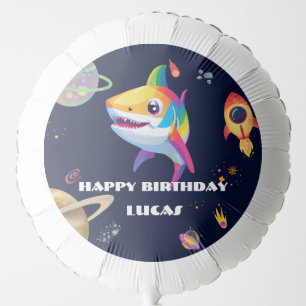 Cute rainbow Shark Galaxy Rocket birthday party Balloon