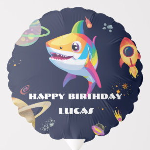 Cute rainbow Shark Galaxy Rocket birthday party Balloon