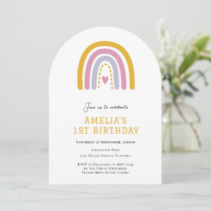 Cute Rainbow simple 1st birthday invitation