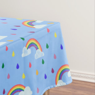Cute Rainbow Sky Raindrops Pattern Tablecloth