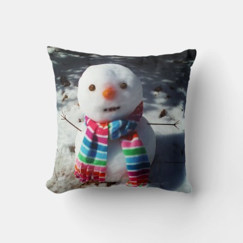 cute rainbow  snowman christmas throw pillow