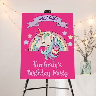 Cute Rainbow & Sparkly Unicorn Hot Pink Birthday Foam Board