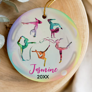 Cute Rainbow Sporty Gymnastics Girl Ceramic Ornament