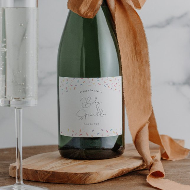 Cute Rainbow Sprinkles Baby Sprinkle Shower Sparkling Wine Label (Cute Rainbow Baby Sprinkle Shower Champagne Labels.)