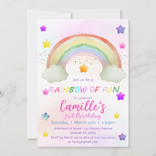 Cute rainbow star girl birthday  invitation (Front)