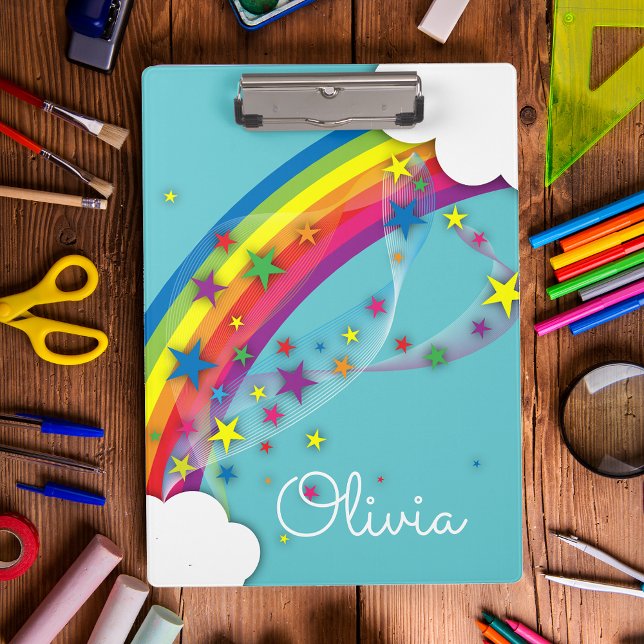 Cute Rainbow Stars and Clouds Sky Blue  Clipboard (Creator Uploaded)