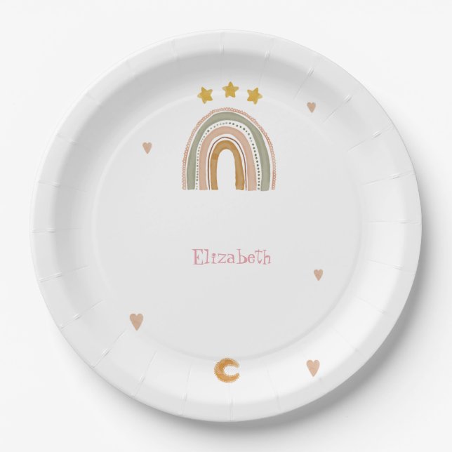 Cute Rainbow Stars Hearts   Paper Plates (Front)