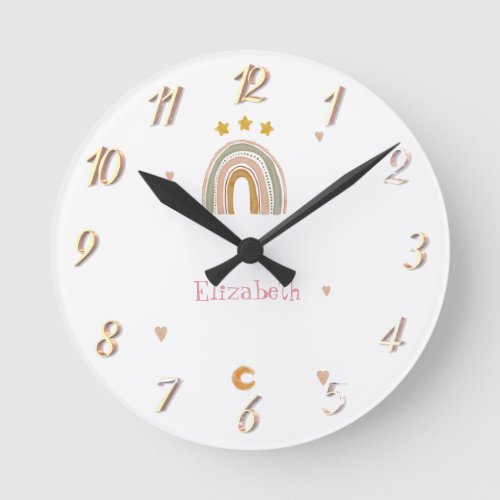 Cute Rainbow Stars Hearts  Round Clock