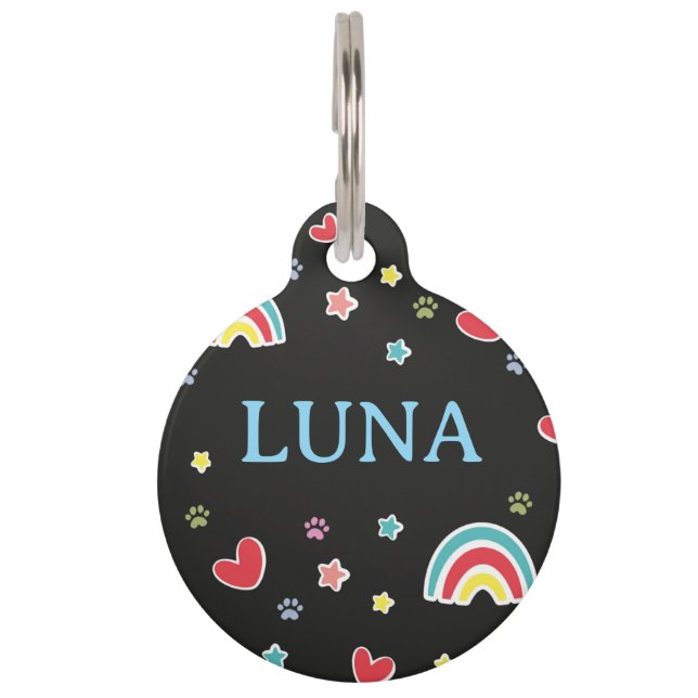 Cute Rainbow Stars Paws Personalized Pet ID Tag (Front)