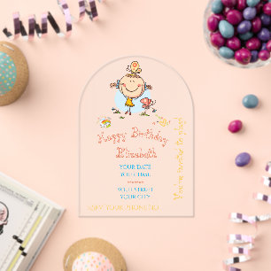 Cute Rainbow Stick Figure Girl Nature Butterfly Acrylic Invitations