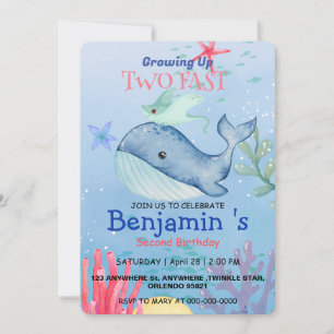 Cute rainbow stingray Whale fish 2nd Birthday part Invitation