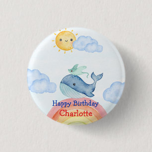 Cute Rainbow stingray whale fish Birthday party Button