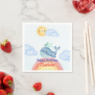 Cute Rainbow stingray whale fish Birthday party Napkins