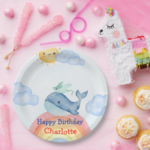 Cute Rainbow stingray whale fish Birthday party Paper Plates