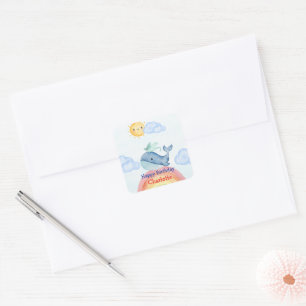 Cute Rainbow stingray whale fish Birthday party Square Sticker