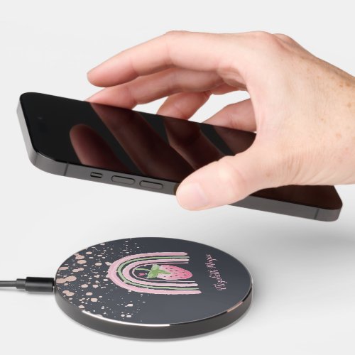 Cute Rainbow StrawberryRose Gold Dots  Wireless Charger
