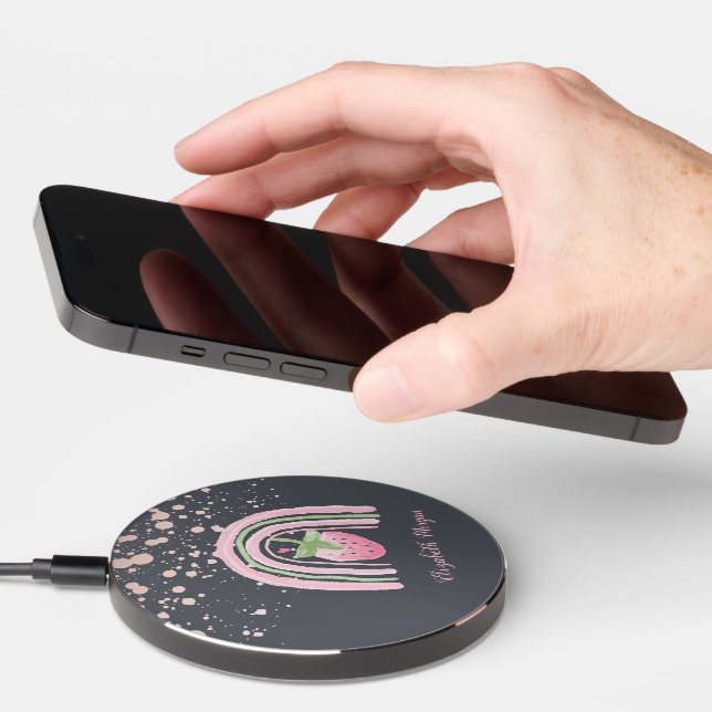 Cute Rainbow Strawberry,Rose Gold Dots  Wireless Charger (Hand)