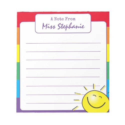 Cute Rainbow Stripe And Sunshine From Teacher Notepad