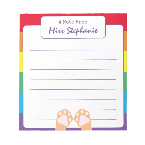 Cute Rainbow Stripe Orange Ginger Cat Paws Teacher Notepad