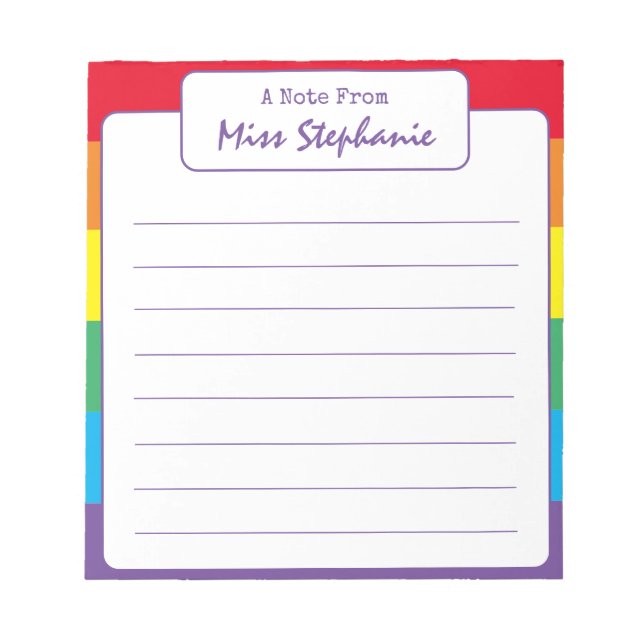 Cute Rainbow Stripe Script Typography From Teacher Notepad (Front)