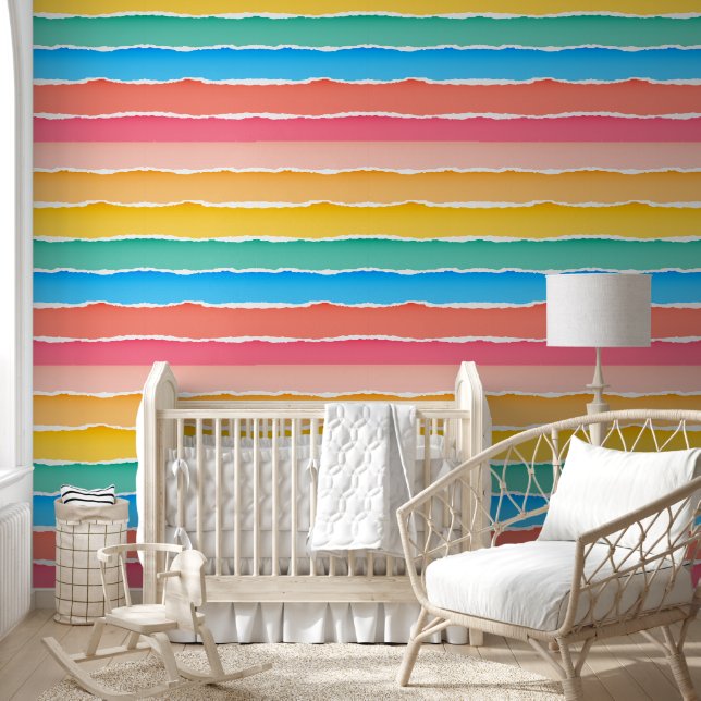 Cute Rainbow Striped Pattern Kids Nursery Room Wallpaper (Kids)