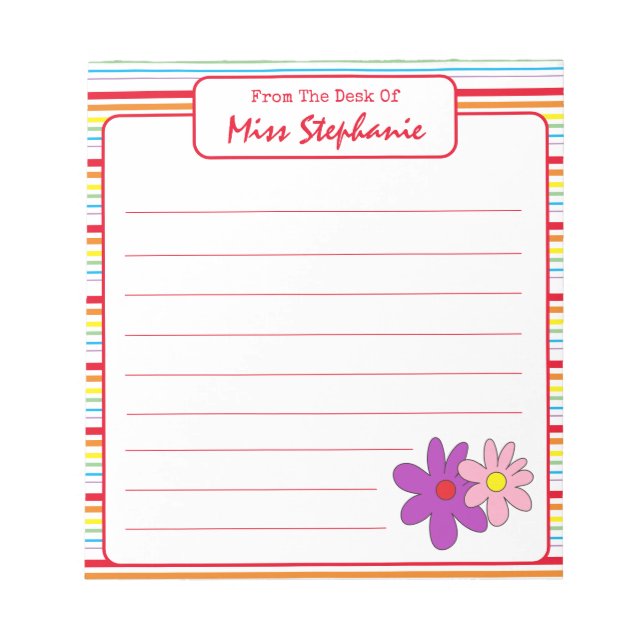 Cute Rainbow Striped With Flower From Teacher Notepad (Front)