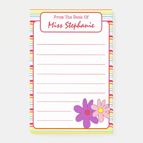 Cute Rainbow Striped With Flower From Teacher Post_it Notes