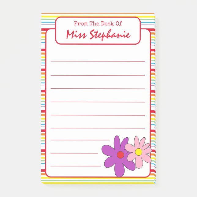 Cute Rainbow Striped With Flower From Teacher Post-it Notes (Front)