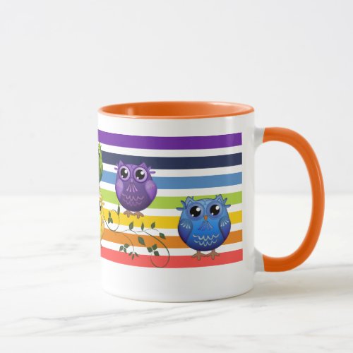 Cute Rainbow Stripes and Owls Mug