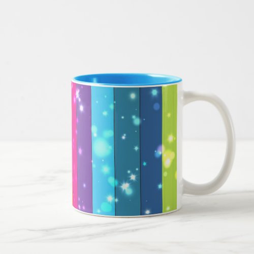 Cute Rainbow Stripes Sparkles and Flares Two_Tone Coffee Mug