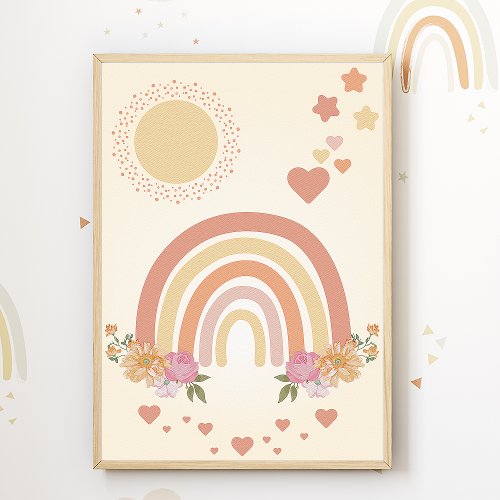 Cute Rainbow Sun Hearts Nursery Print Kids Room