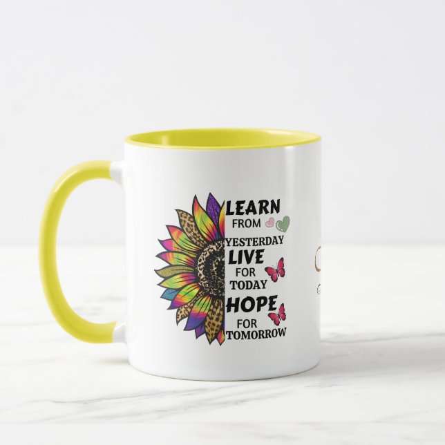 Cute Rainbow Sunflower Inspiring Quotes Name  Mug (Left)