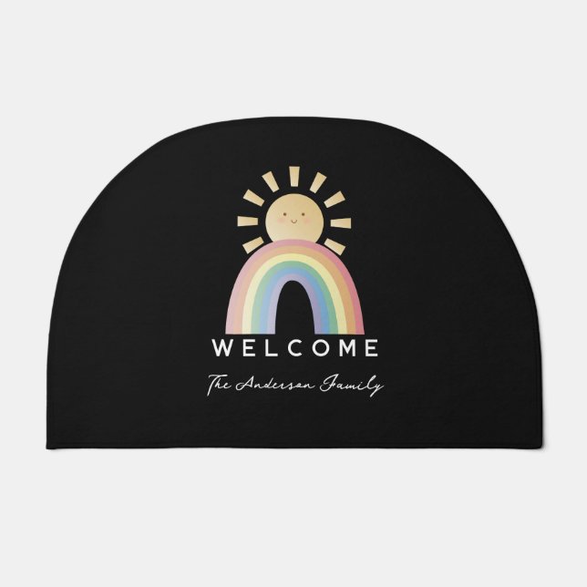 Cute Rainbow Sunshine Welcome Doormat (Front)