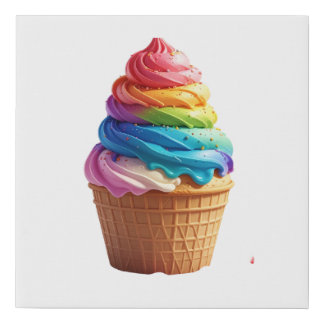 Cute Rainbow Swirl Ice Cream Waffle Cup Faux Canvas Print