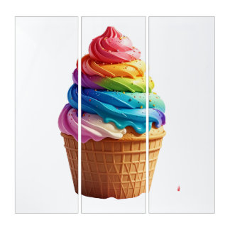 Cute Rainbow Swirl Ice Cream Waffle Cup Triptych