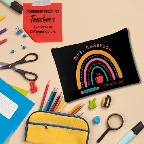 Cute Rainbow Teacher Appreciation Gifts Black  Accessory Pouch