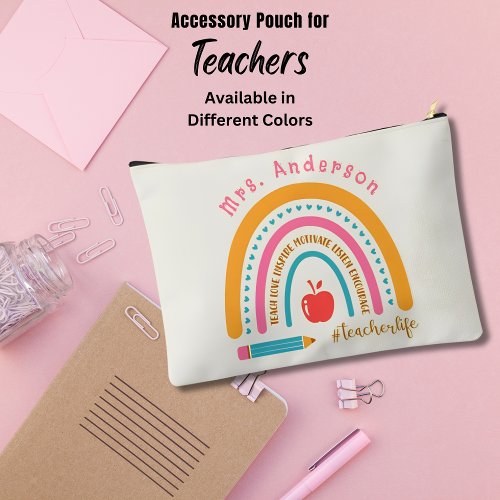 Cute Rainbow Teacher Appreciation Gifts Ecru White Accessory Pouch