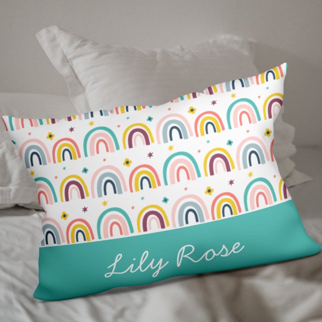 Cute Rainbow Teal Kid's Personalized Pillow Case (Creator Uploaded)
