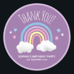 Cute Rainbow Thank You Purple Kids Birthday Classic Round Sticker<br><div class="desc">This cute and magical girls purple baby shower favor sticker design features a rainbow and stars,  and can be personalized with your child's name and the date of your birthday party. The perfect whimsical 'thank you' favor stickers for your kids birthday party.</div>