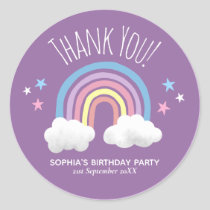 Cute Rainbow Thank You Purple Kids Birthday Classic Round Sticker