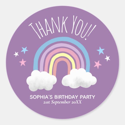 Cute Rainbow Thank You Purple Kids Birthday