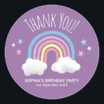 Cute Rainbow Thank You Purple Kids Birthday Classic Round Sticker<br><div class="desc">This cute and magical girls purple baby shower favor sticker design features a rainbow and stars,  and can be personalized with your child's name and the date of your birthday party. The perfect whimsical 'thank you' favor stickers for your kids birthday party.</div>