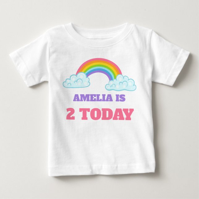Cute Rainbow Toddler 2nd Birthday Name and Age Baby T-Shirt (Front)