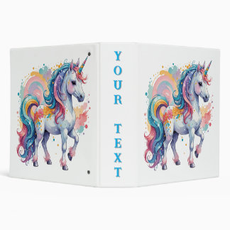 Cute Rainbow Unicorn 3 Ring Binder