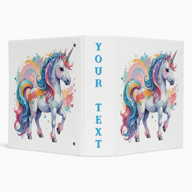 Cute Rainbow Unicorn 3 Ring Binder (Background)