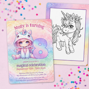 Cute Rainbow Unicorn 8th magical birthday Invitation